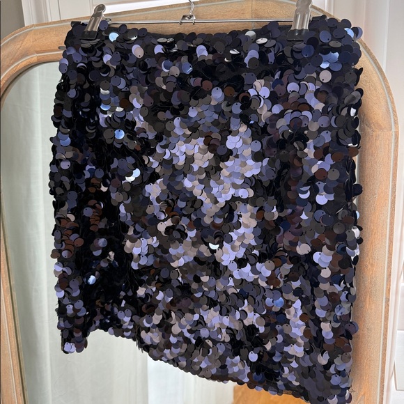 Navy Blue Sequin Mini Skirt with Slit - Picture 4 of 6